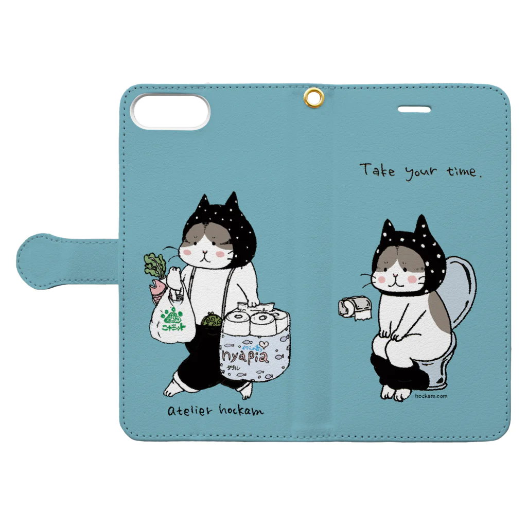 ほっかむねこ屋（アトリエほっかむ）のトイレねこ　お買い物ねこ　ブルー Book-Style Smartphone Case:Opened (outside)