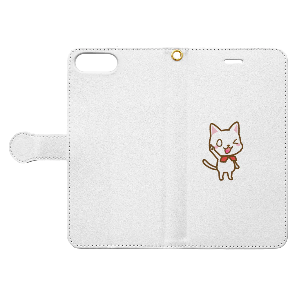 白ねこグループアンテナSHOPの白ねこ公式キャラクター Book-Style Smartphone Case:Opened (outside)