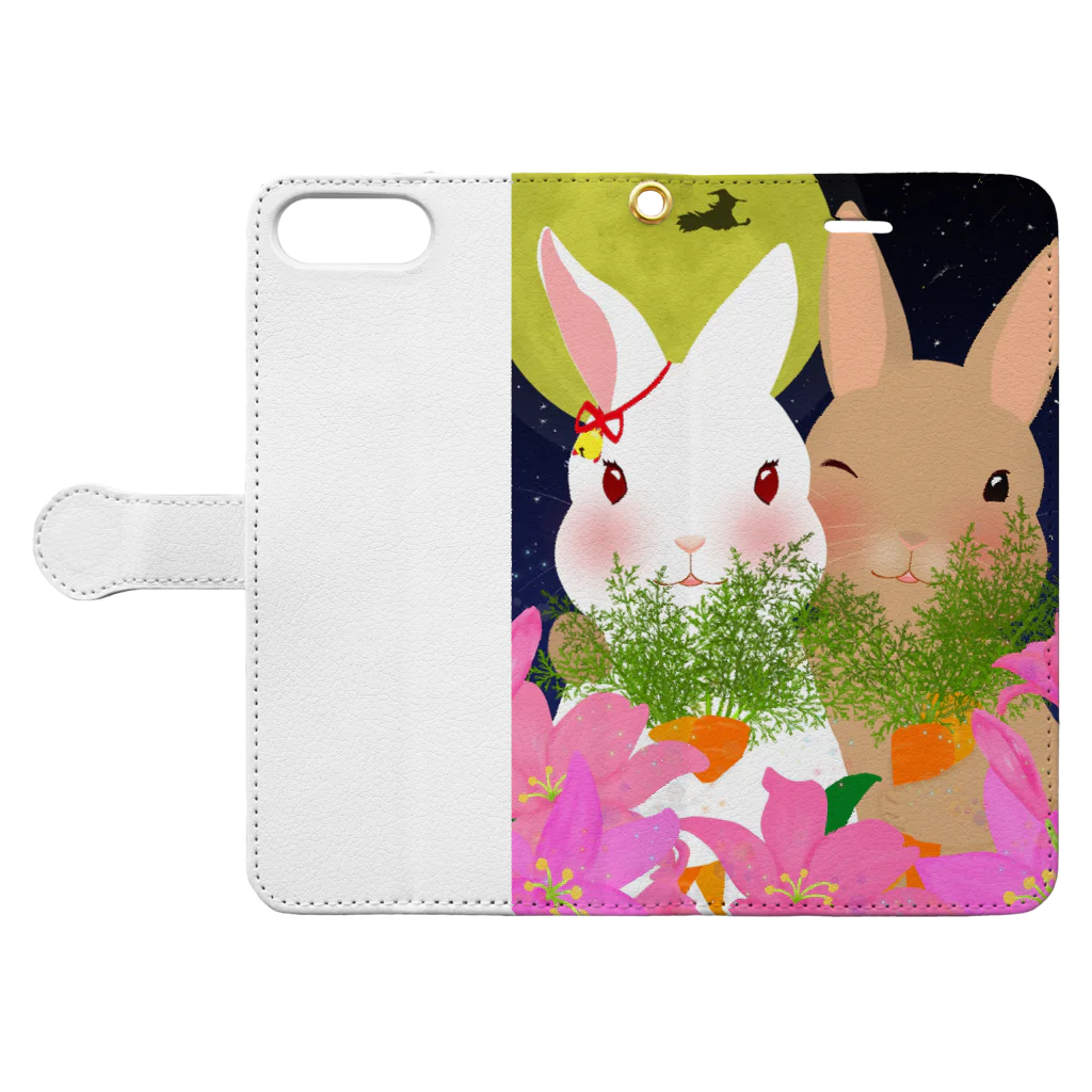 asahiyoruaの月見ちゃん仲良しグッズ Book-Style Smartphone Case:Opened (outside)