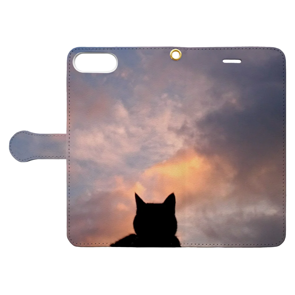 ball tree. ykのsunset cat Book-Style Smartphone Case:Opened (outside)