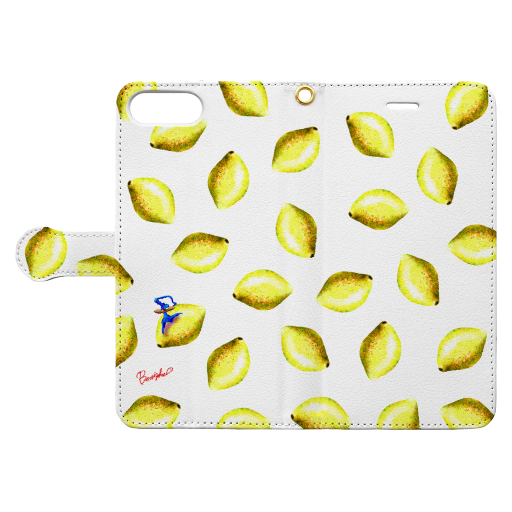 BenizakeのFlute series -lemon- white Book-Style Smartphone Case:Opened (outside)