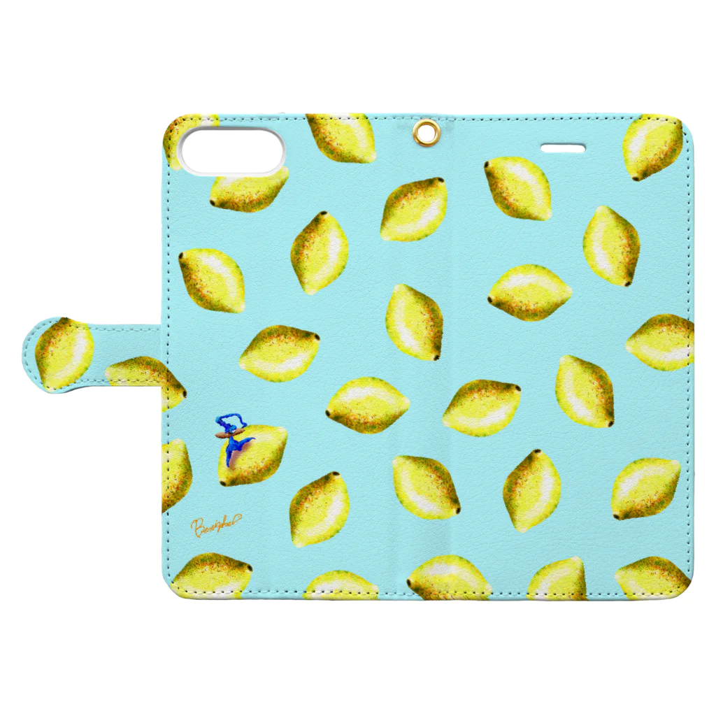 BenizakeのFlute series -lemon- blue Book-Style Smartphone Case:Opened (outside)