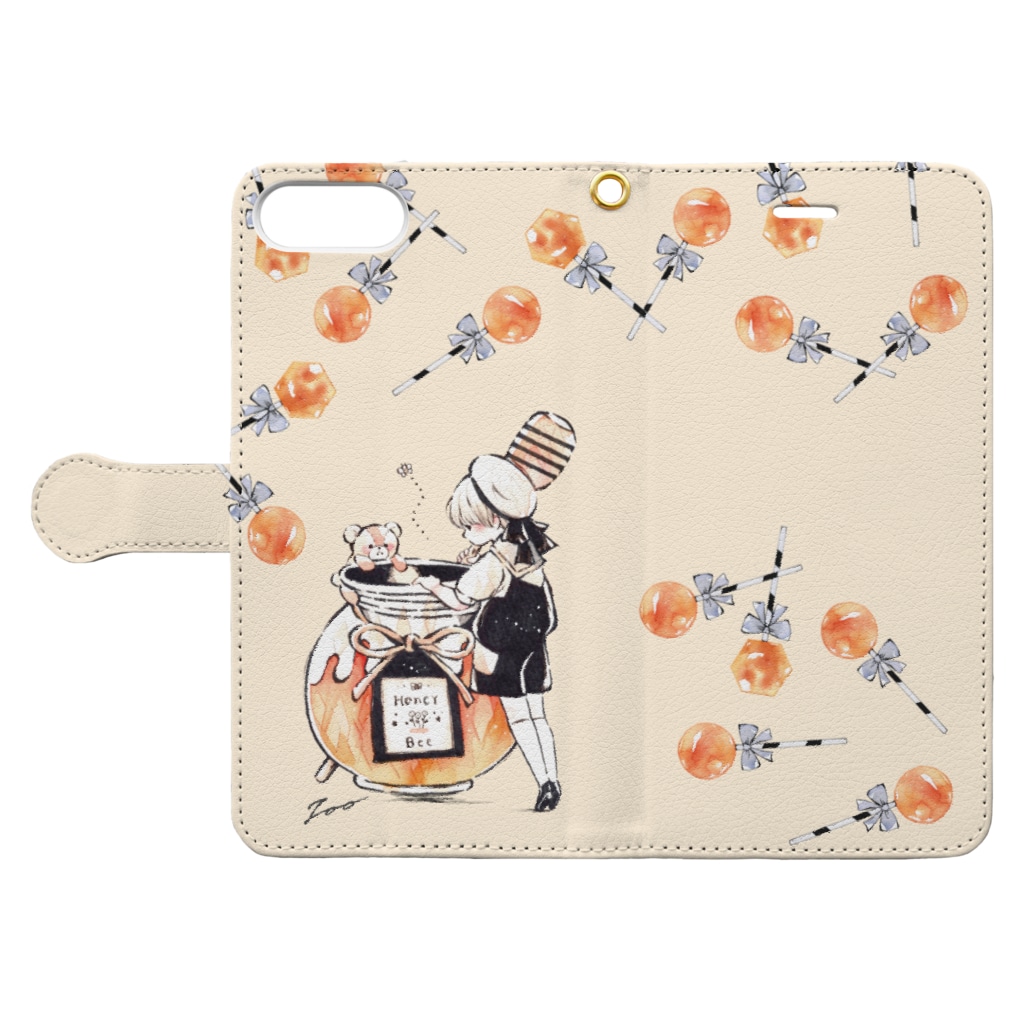 かわいい男の子とくまさんと蜂蜜キャンディーのイラストスマホカバー Book Style Smartphone Case By 遠北ほのかのお店 Honokatookita Suzuri