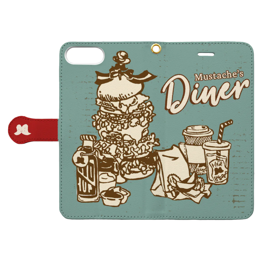 ハルイロ雑貨店　suzuri支店の【iPhone6/6s専用】MUSTACHE DINER 手帳型スマホケースを開いた場合(外側)