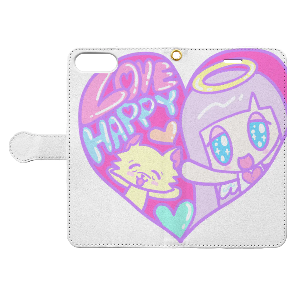 ナマコラブ💜👼🏻🦄🌈✨のおにぎりチワワ NAMACOLOVE LOVE＆HAPPY 手帳型スマホケースを開いた場合(外側)