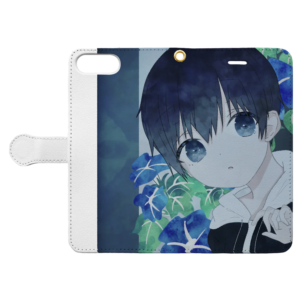 みたらし🍙のアサガオと男の子 Book-Style Smartphone Case:Opened (outside)