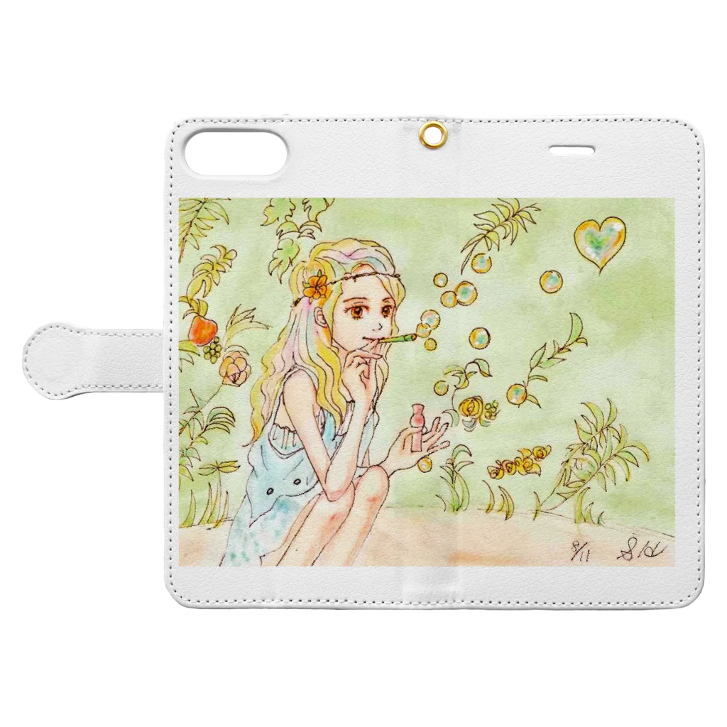 sugar-eyeのシャボン玉ガーデン Book-Style Smartphone Case:Opened (outside)