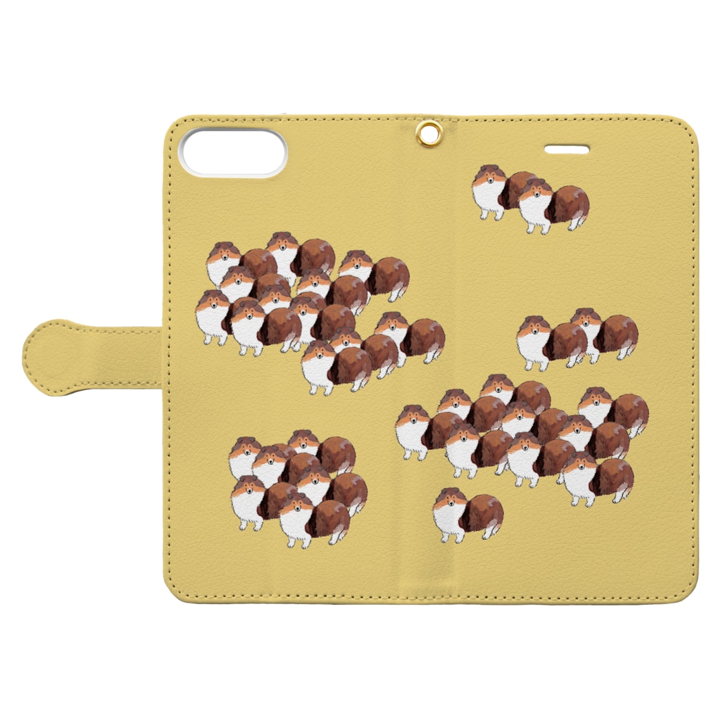ずっこ（zucco.)のシェルティの大群 Book-Style Smartphone Case:Opened (outside)