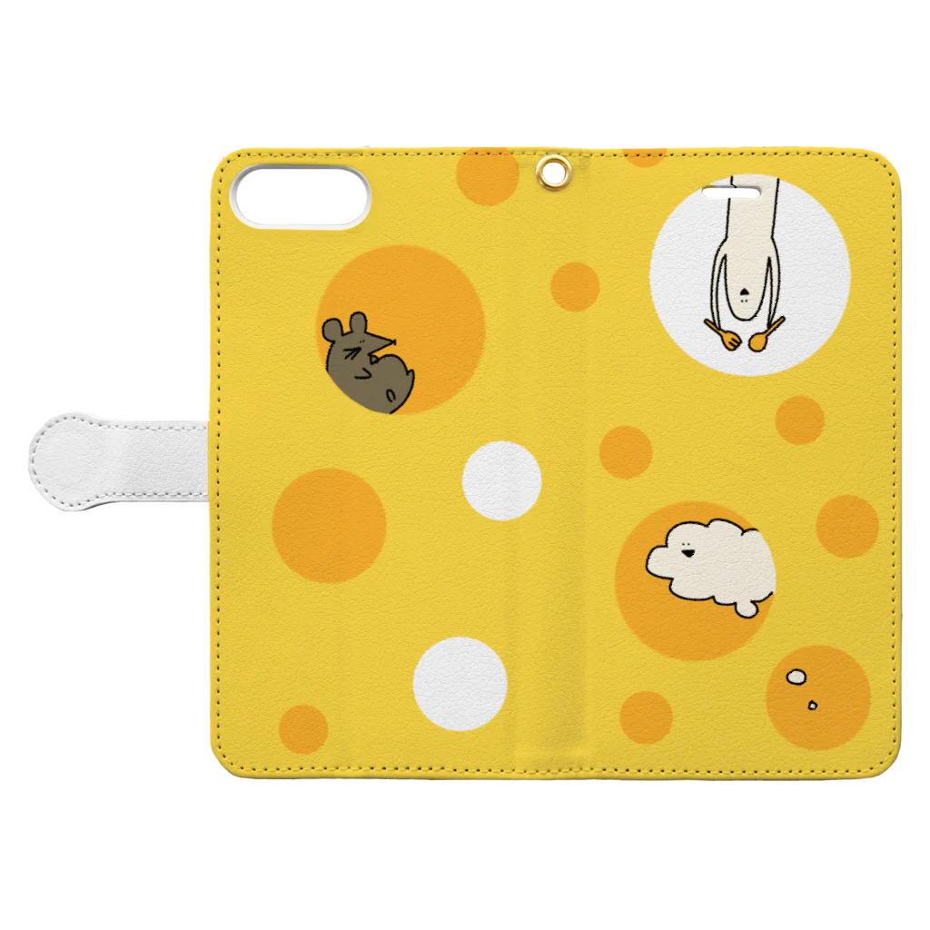 こなみのはい、チーズ🧀  コマくんとフキダシおばけ Book-Style Smartphone Case:Opened (outside)