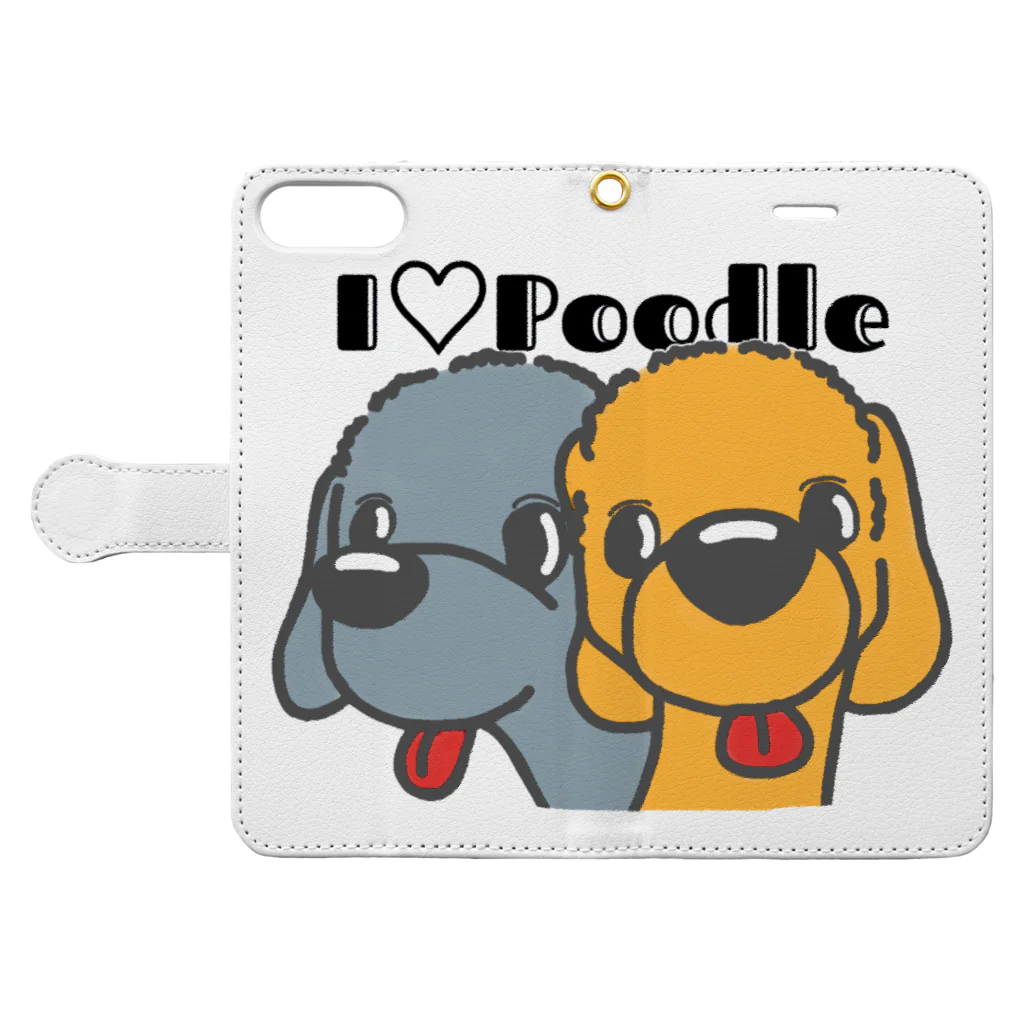 Hi-Bo©️のI Love Poodle（仲良し） 手帳型スマホケースを開いた場合(外側)