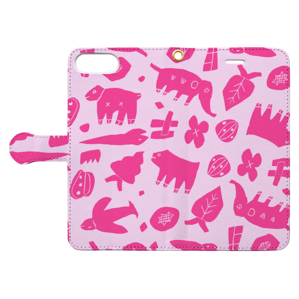 Kaiyayasumi ＊海谷泰水＊のどうぶつしょくぶつの世界　ピンク Book-Style Smartphone Case:Opened (outside)