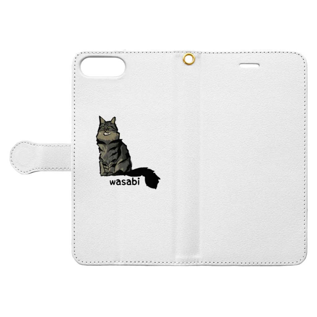 大変かわいらしい猫のグッズ屋さんのwasabi　イラスト Book-Style Smartphone Case:Opened (outside)