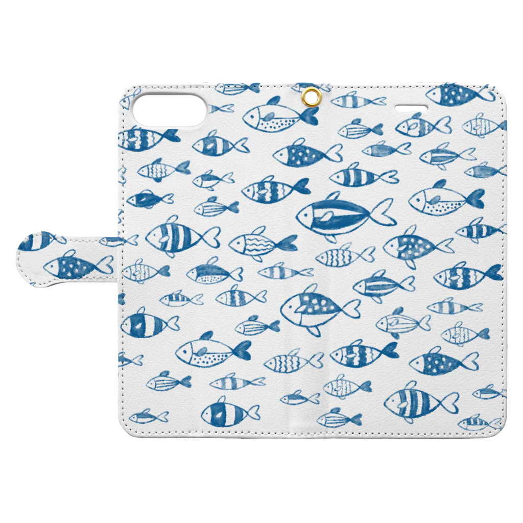 トモカワ ヒロサキ デザインショップの泳ぐ魚柄 Book-Style Smartphone Case:Opened (outside)