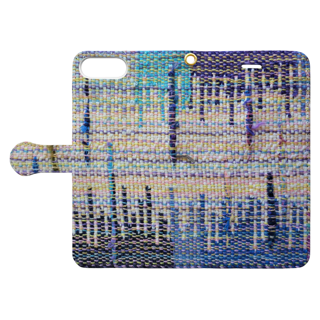 Hana Sungo　はなさんごのHand weaving-blue×3 手帳型スマホケースを開いた場合(外側)