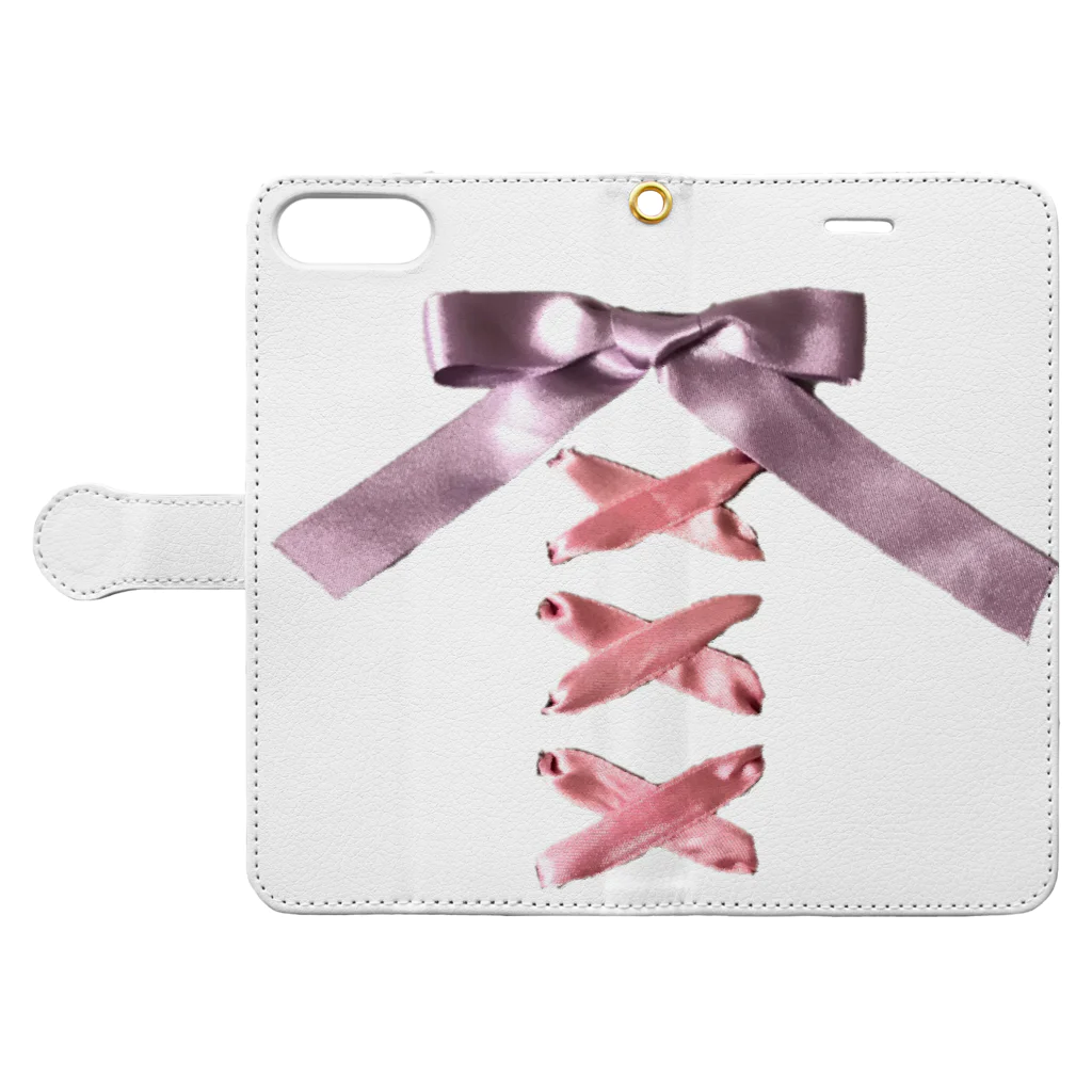 💜Salon de Lucia💜のPink × Lavender Lased-up Ribbon Book-Style Smartphone Case:Opened (outside)