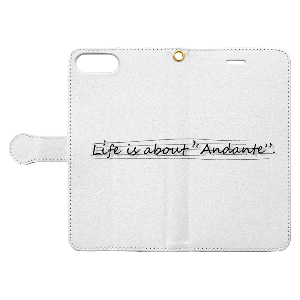 YAG STOREのlife is about andante 手帳型スマホケースを開いた場合(外側)