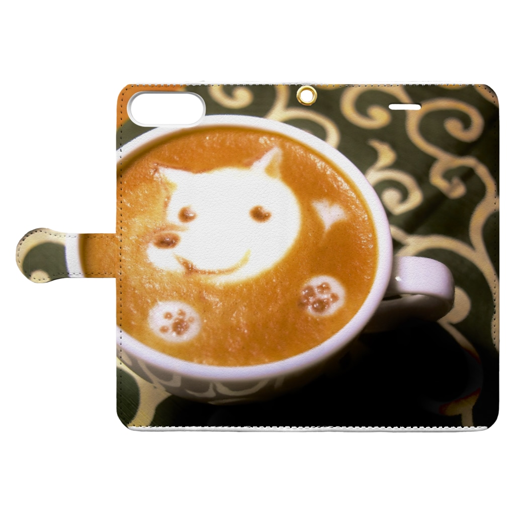 ラテアート カフェラテと白犬 Prism Coffee Bean Prismcoffeebean の手帳型スマホケース通販 Suzuri スズリ