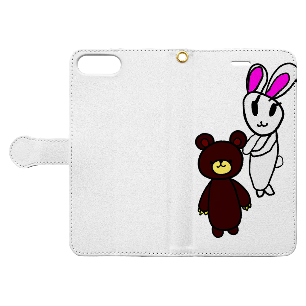 YAG STOREの娘の絵シリーズ～rabbit＆bear～ 手帳型スマホケースを開いた場合(外側)