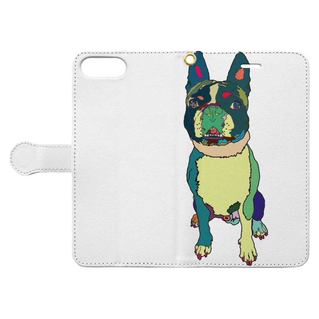 Park a Holic Bostonterrierのボストンテリアのセブン君 Park a Holic Bostonterrier 手帳型スマホケースを開いた場合(外側)