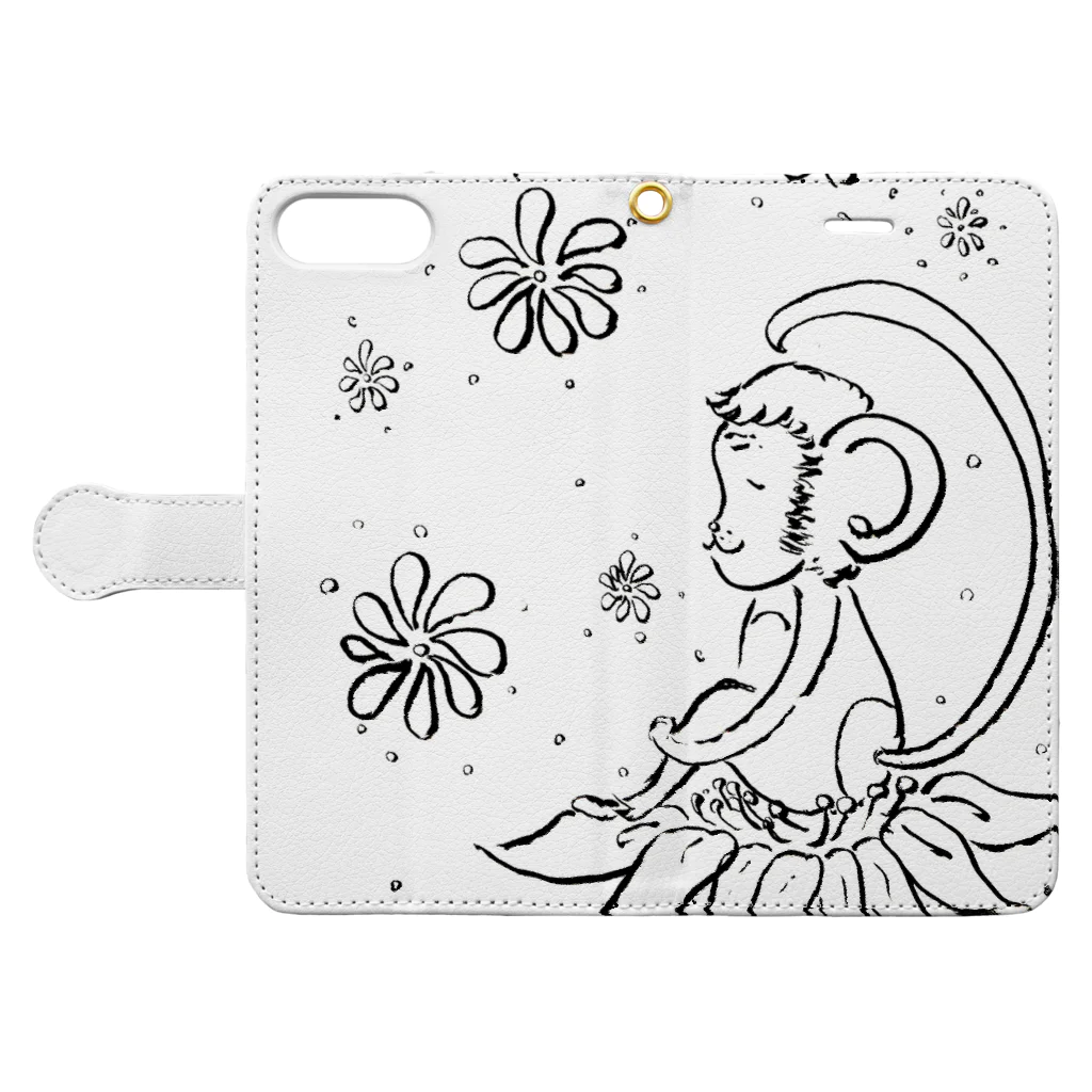 めりこの幸せの花とさる Book-Style Smartphone Case:Opened (outside)