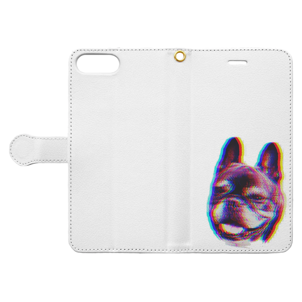 愛犬のドッグフード代を稼ぐTシャツ屋さんのにっこりマメ(レインボー) Book-Style Smartphone Case:Opened (outside)