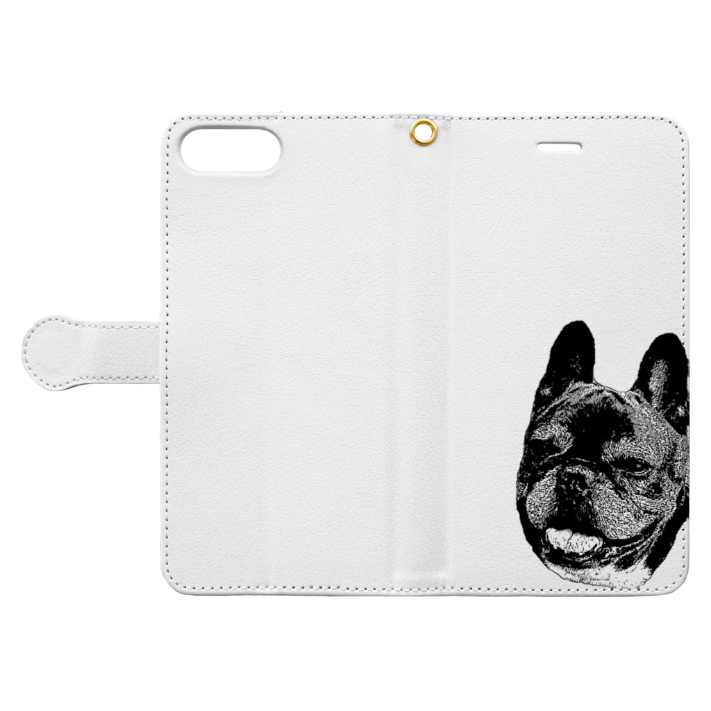 愛犬のドッグフード代を稼ぐTシャツ屋さんのにっこり犬マメ(モノトーン) Book-Style Smartphone Case:Opened (outside)