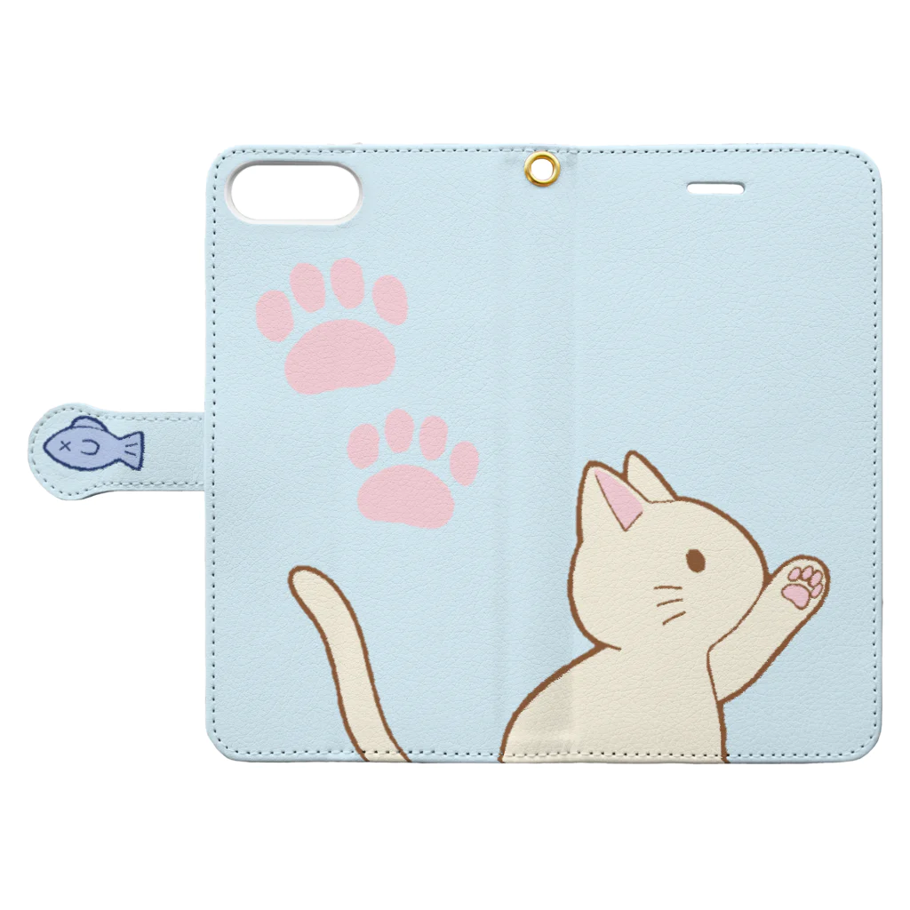 かわいいもののおみせ　いそぎんちゃくのお魚にゃー　白 Book-Style Smartphone Case:Opened (outside)