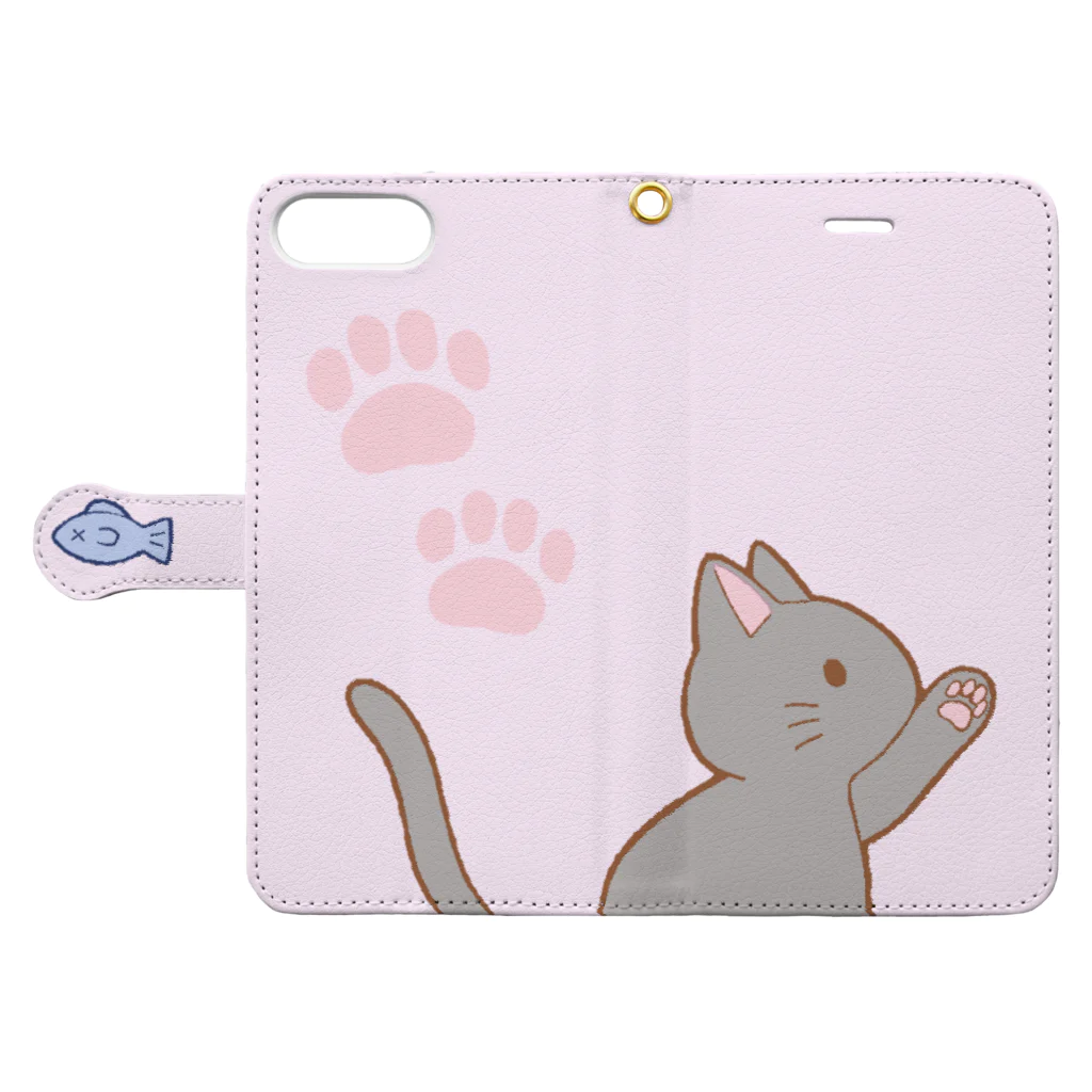 かわいいもののおみせ　いそぎんちゃくのお魚にゃー　グレー Book-Style Smartphone Case:Opened (outside)