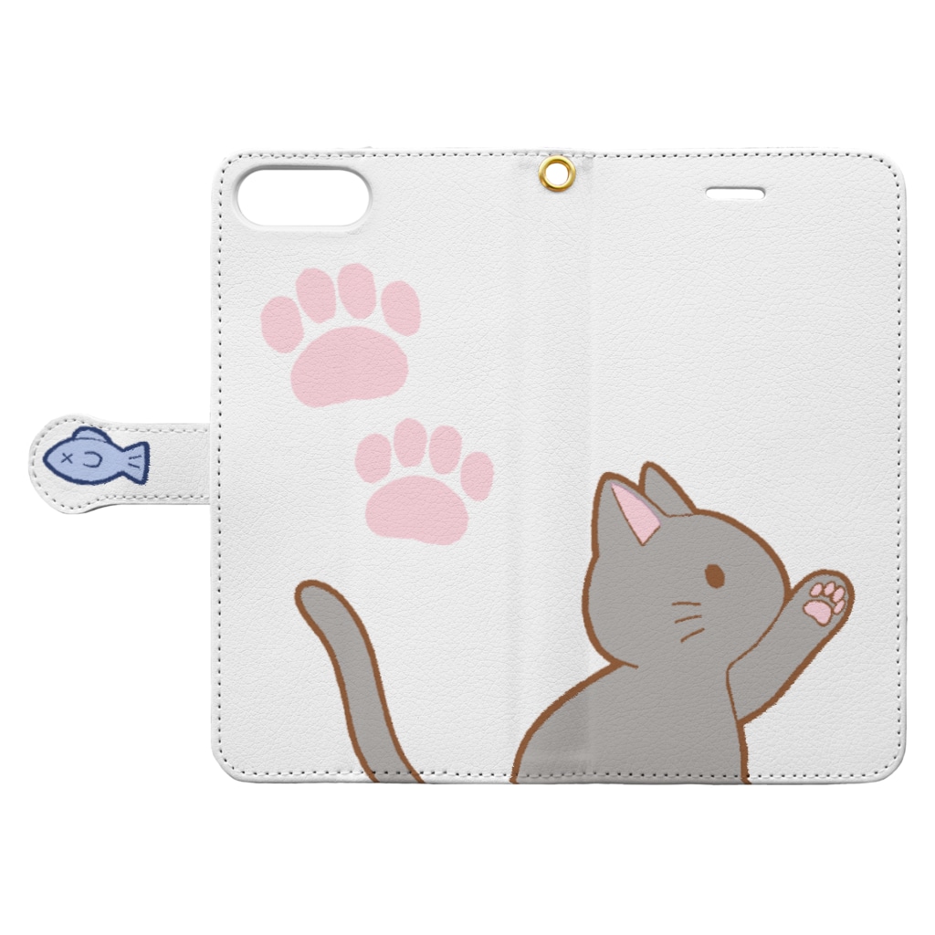 かわいいもののおみせ　いそぎんちゃくのお魚にゃー　グレー Book-Style Smartphone Case:Opened (outside)
