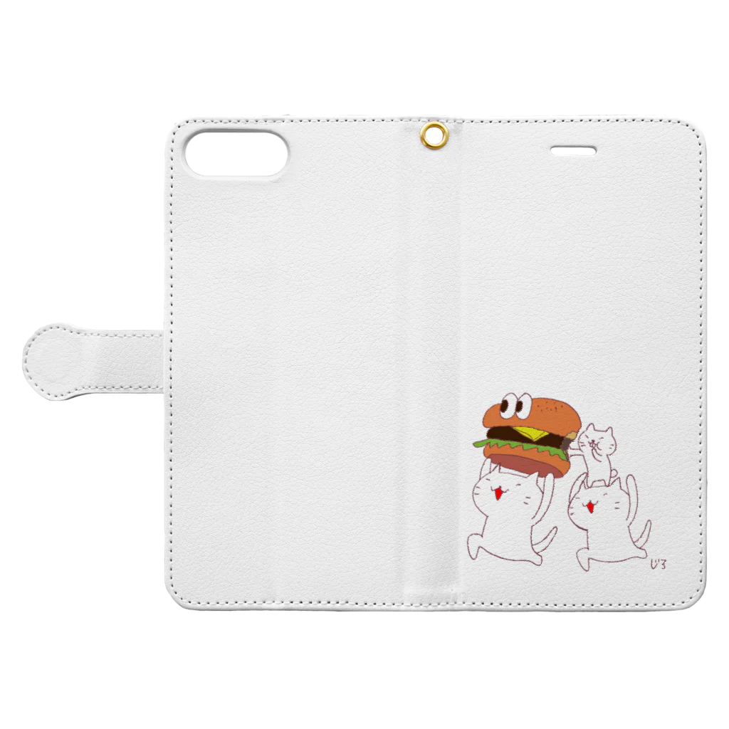 Hello Happy Catのじろにゃんたちとハンバーガー Book-Style Smartphone Case:Opened (outside)