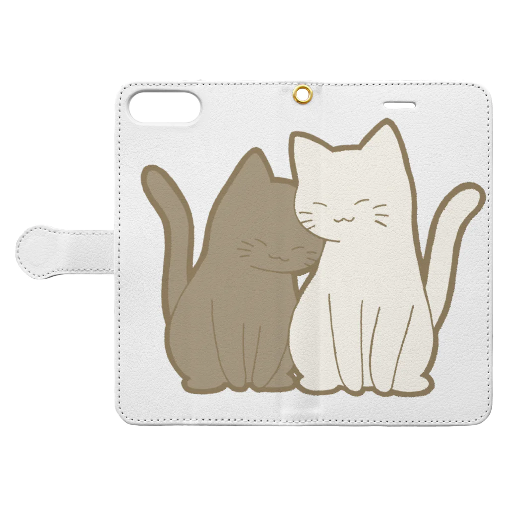 かわいいもののおみせ　いそぎんちゃくの仲良し猫　黒&白 Book-Style Smartphone Case:Opened (outside)