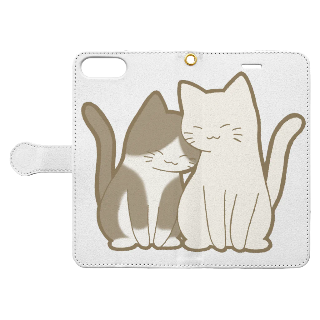 かわいいもののおみせ　いそぎんちゃくの仲良し猫　白黒ハチワレ&白 Book-Style Smartphone Case:Opened (outside)