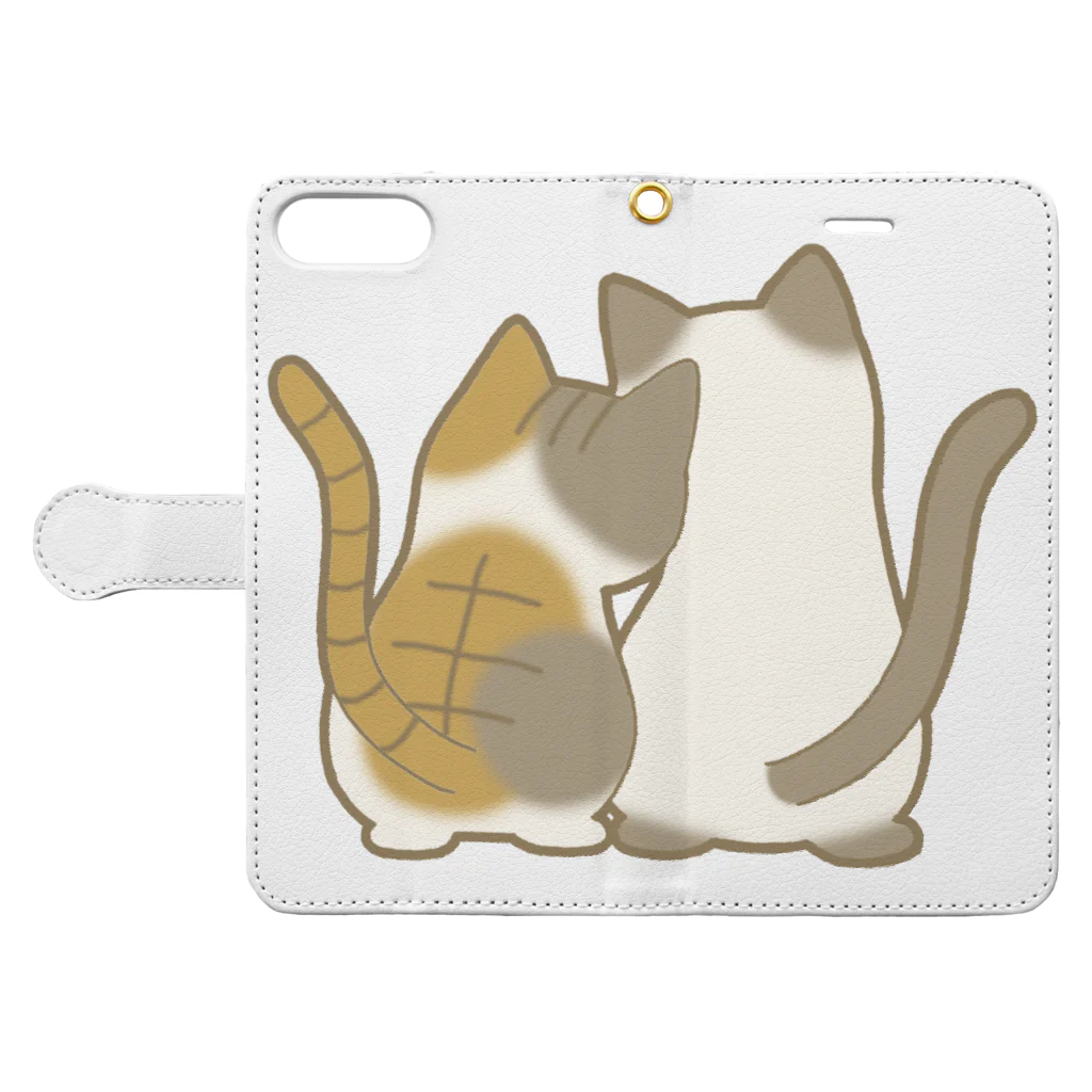 かわいいもののおみせ　いそぎんちゃくの仲良し猫の背中　縞三毛&ポインテッド Book-Style Smartphone Case:Opened (outside)