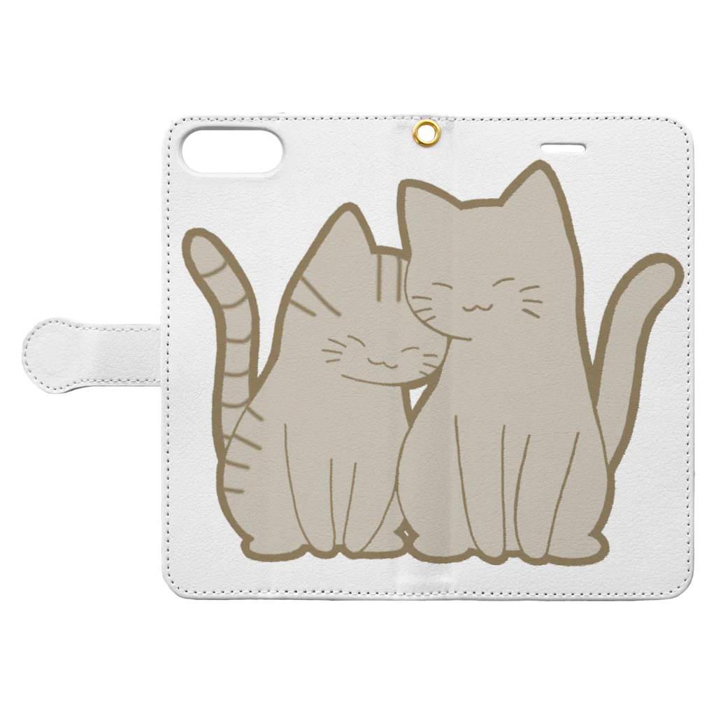 かわいいもののおみせ　いそぎんちゃくの仲良し猫　鯖トラ&灰 Book-Style Smartphone Case:Opened (outside)