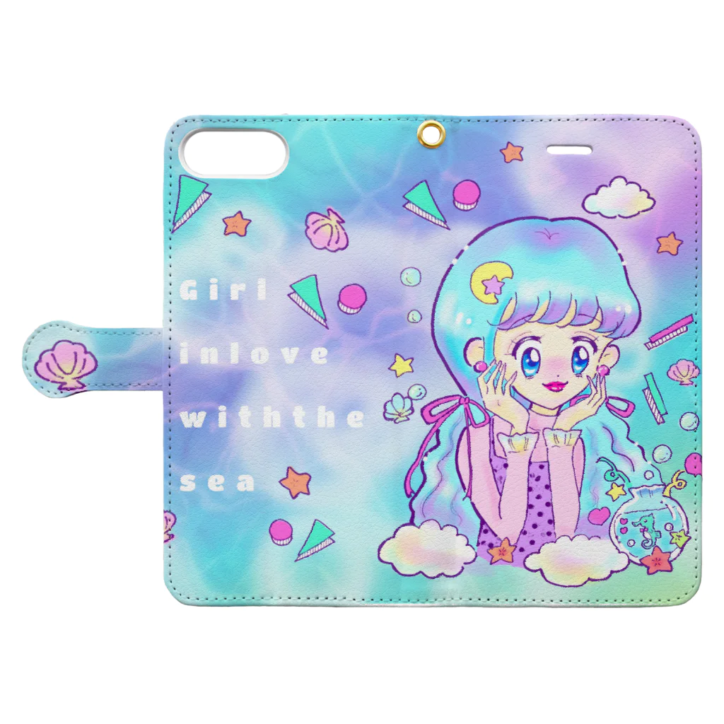 凪　nagiのGirl in love with the sea Book-Style Smartphone Case:Opened (outside)