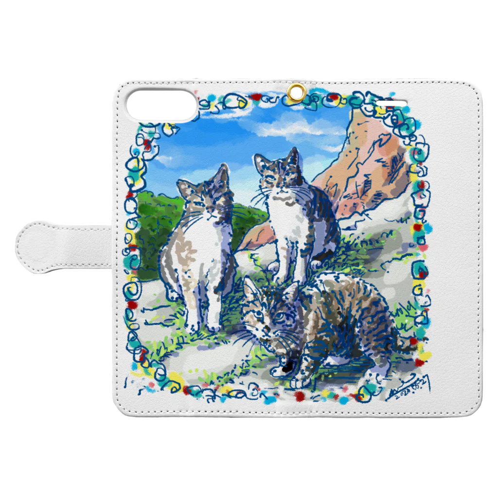 Atelir SOLEILのミコノス島の山登り猫 Book-Style Smartphone Case:Opened (outside)