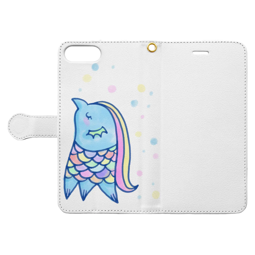 ミケネコFactoryの水彩あまび絵 Book-Style Smartphone Case:Opened (outside)