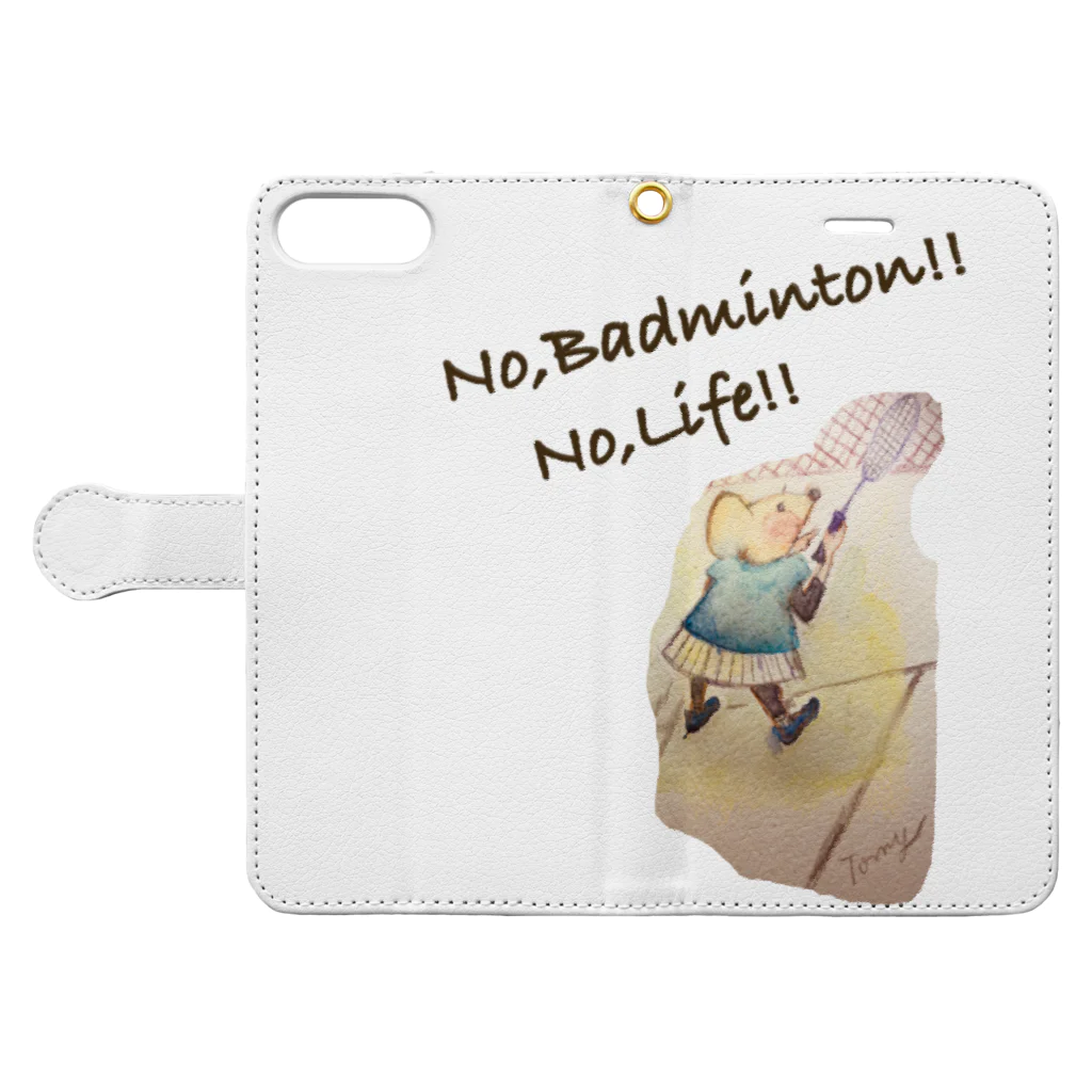 童画家 ☆たまてばこ主宰＊TomyのNo,Badminton! No,Life!! Book-Style Smartphone Case:Opened (outside)