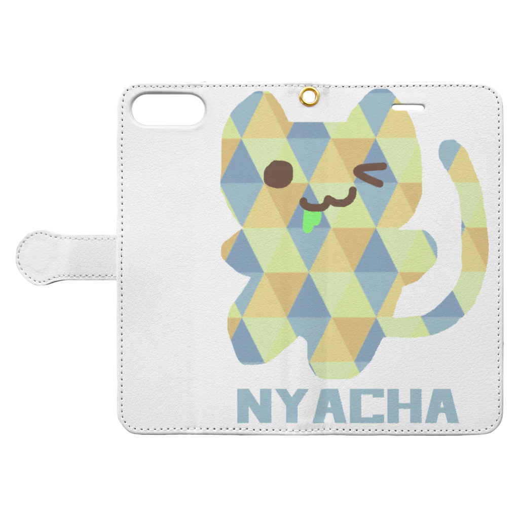 NYACHA&BOOCHAのさんかくガラガラにゃーちゃ、 Book-Style Smartphone Case:Opened (outside)