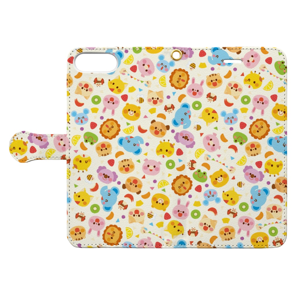 Illustrator イシグロフミカの動物たちとフルーツ Book-Style Smartphone Case:Opened (outside)