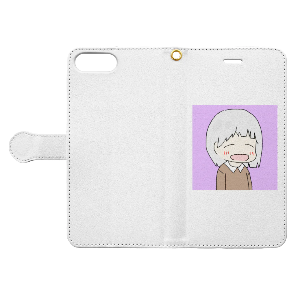 うにぶどうの白の眠たい女の子 Book-Style Smartphone Case:Opened (outside)