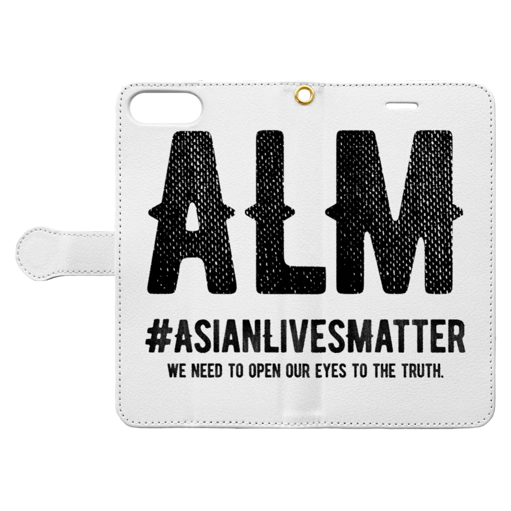 SANKAKU DESIGN STOREのAsian Lives Matter。 黒 手帳型スマホケースを開いた場合(外側)