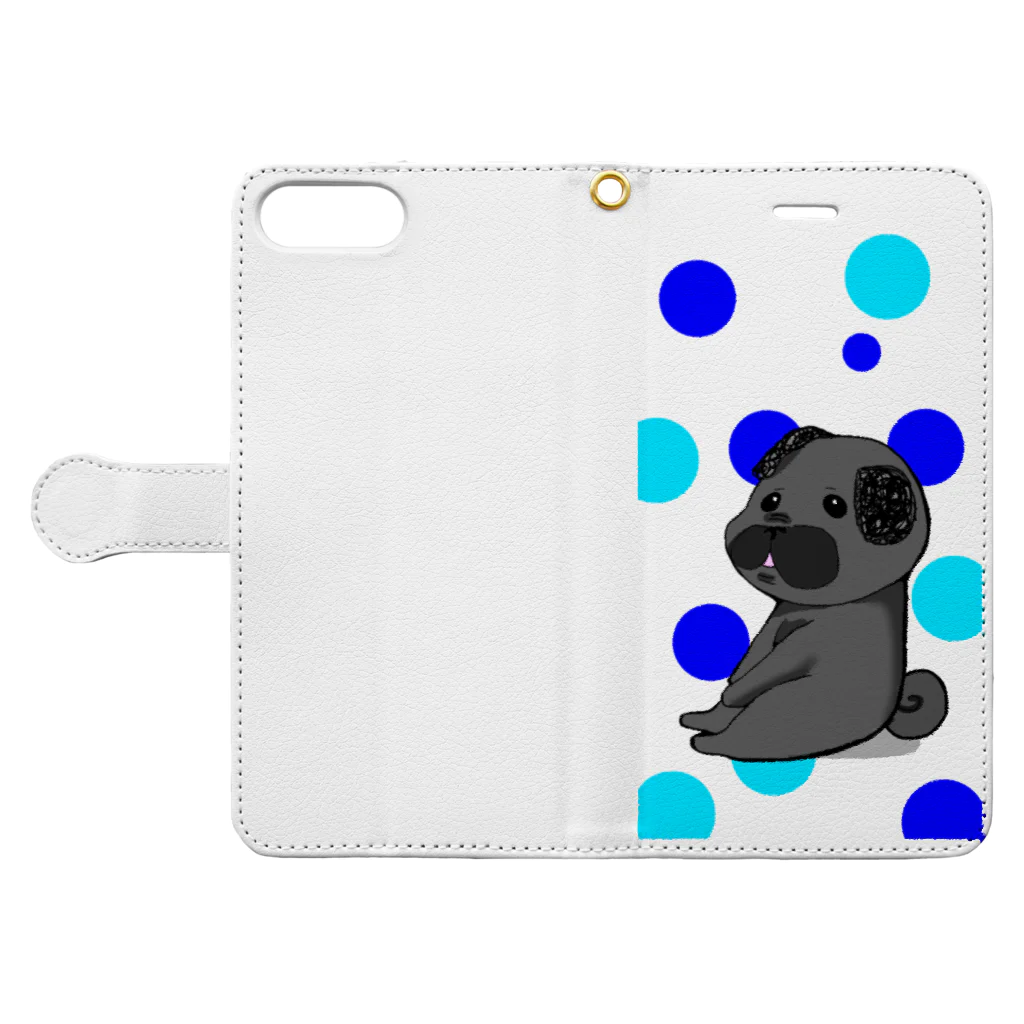 こてんshop.pugのドット黒パグ Book-Style Smartphone Case:Opened (outside)