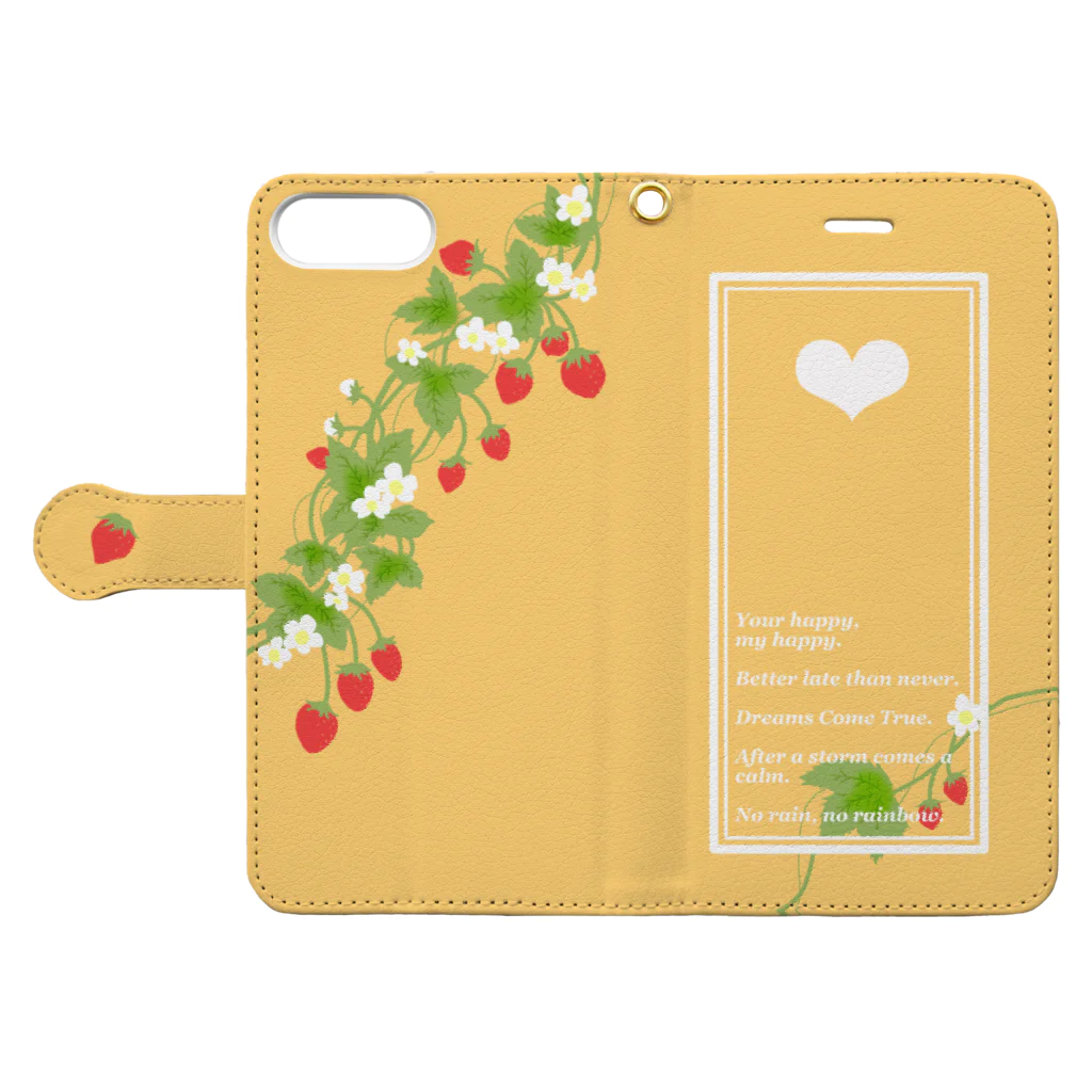 hinakoグッズストアのhappy wild strawberry(ハート/イエロー) Book-Style Smartphone Case:Opened (outside)