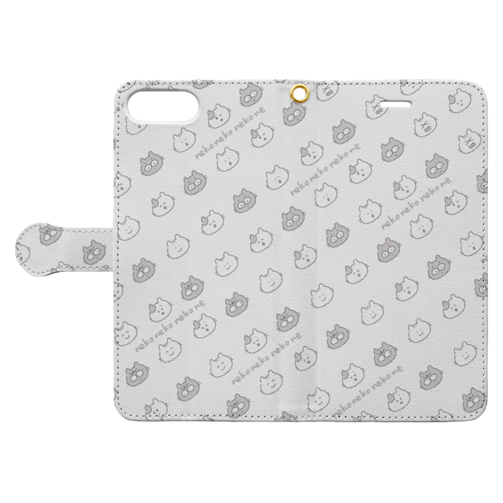 umi_oheyaのねこねこねこね(グレー) Book-Style Smartphone Case:Opened (outside)