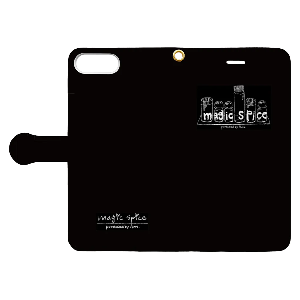 Drums and Cajon　あんりのmagic spice 手帳型スマホケース　Black Book-Style Smartphone Case:Opened (outside)