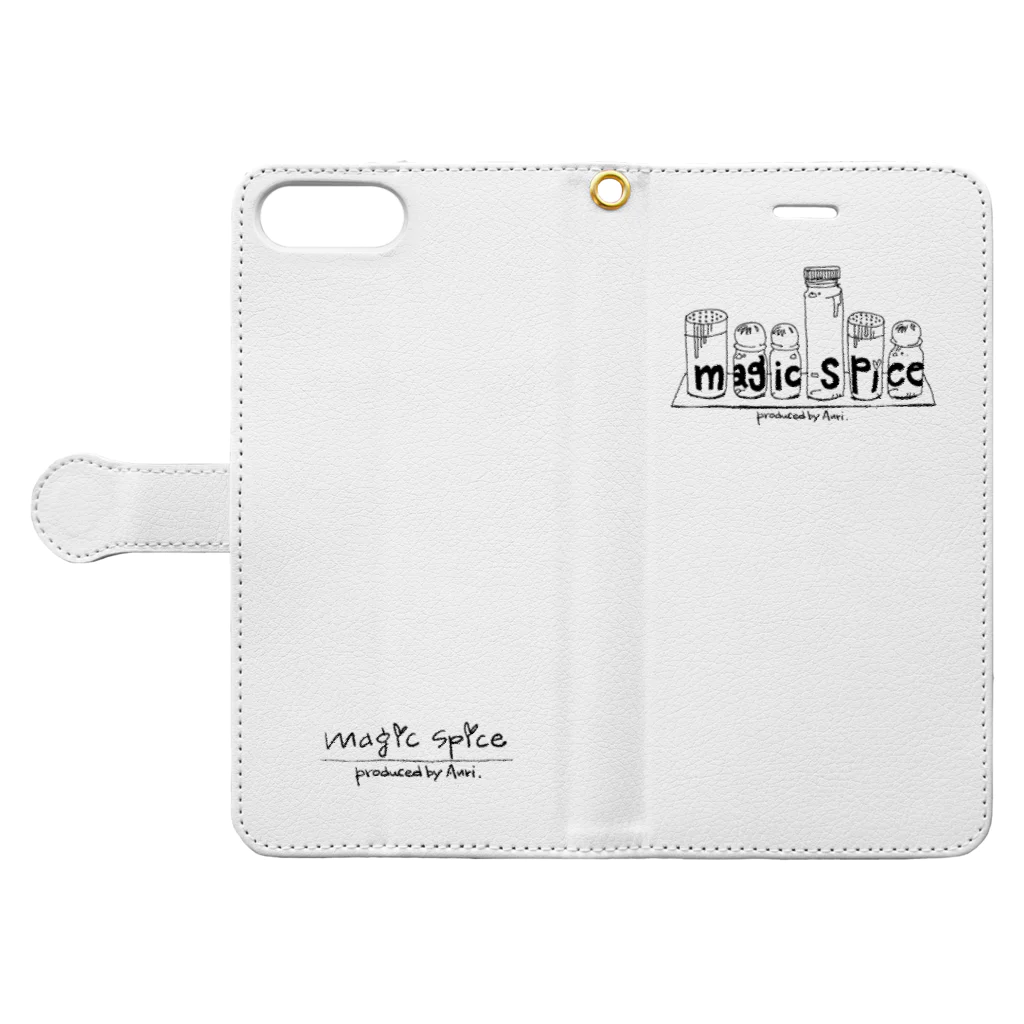 Drums and Cajon　あんりの★magic spice 手帳型スマホケース　White Book-Style Smartphone Case:Opened (outside)