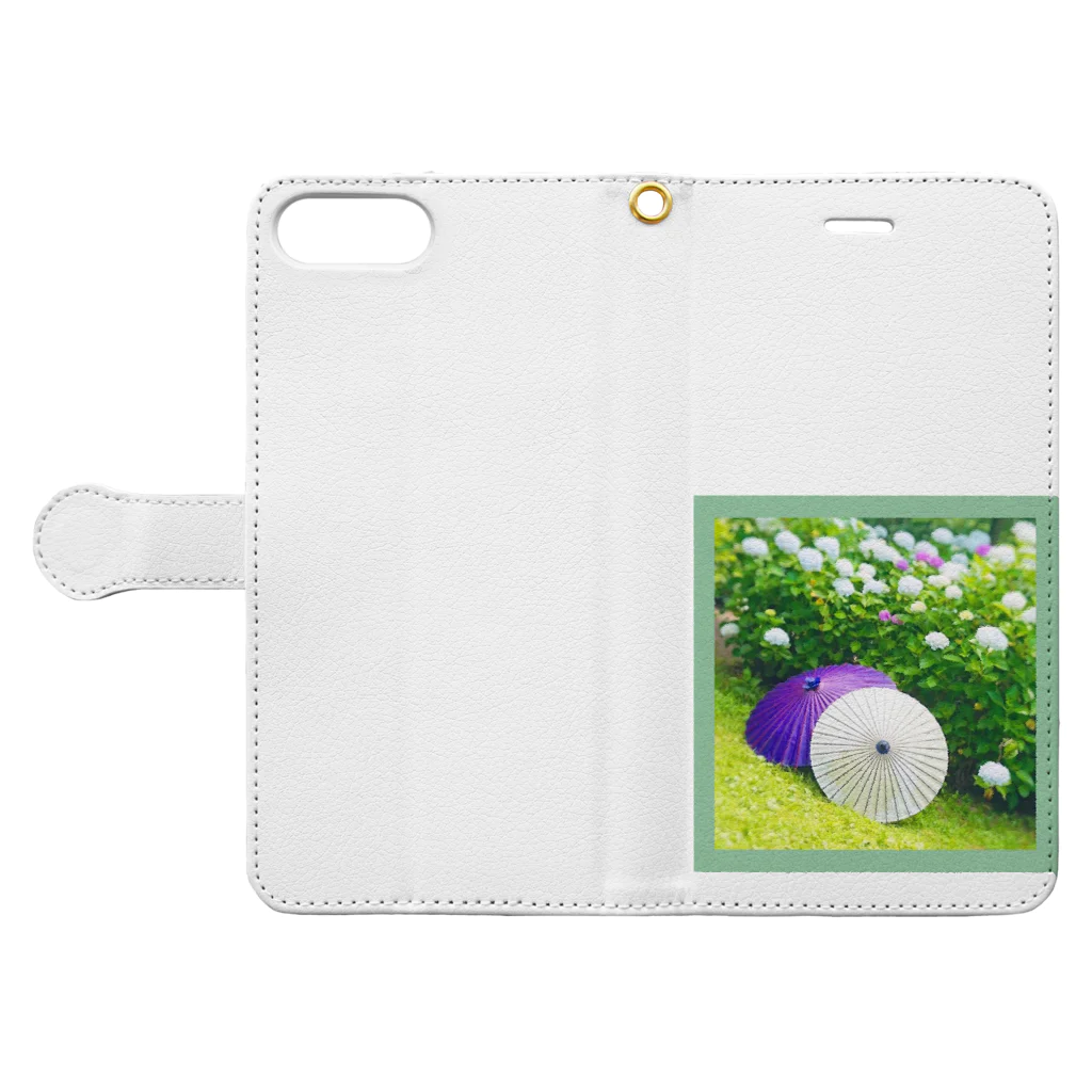 2654の番傘と紫陽花 Book-Style Smartphone Case:Opened (outside)