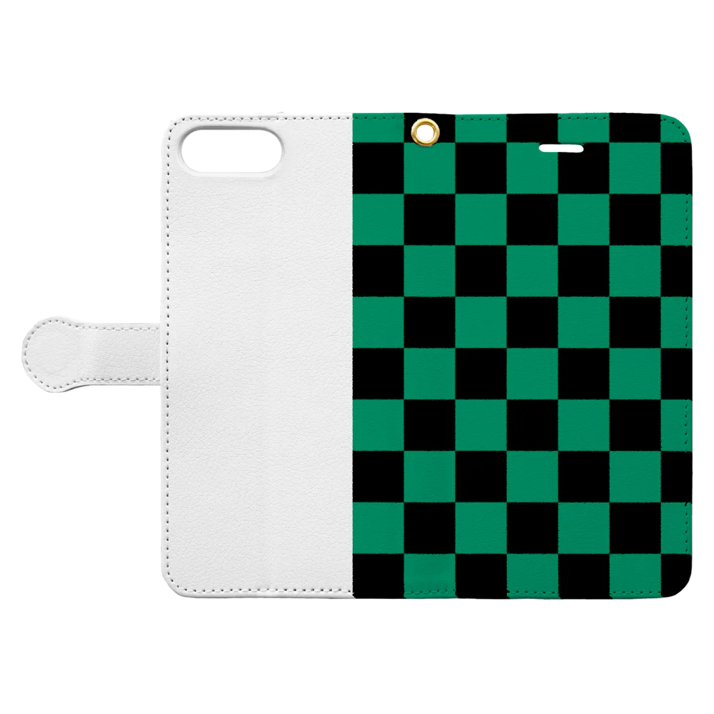 iPhone のケース屋の市松模様 (黒/緑) Book-Style Smartphone Case:Opened (outside)