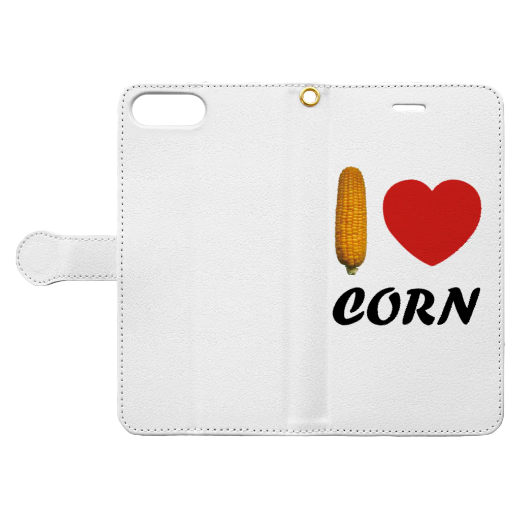 fooooodのI love corn　とうもろこし 手帳型スマホケースを開いた場合(外側)